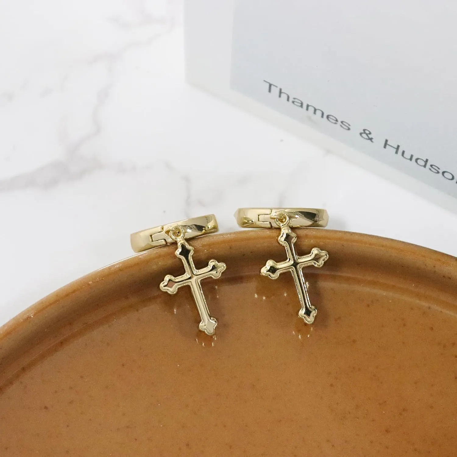 ToHeart Gold Cross Hoop Earrings for Womens Minimalist Gold Earrings Dangle Elegant Hypoallergenic Gifts