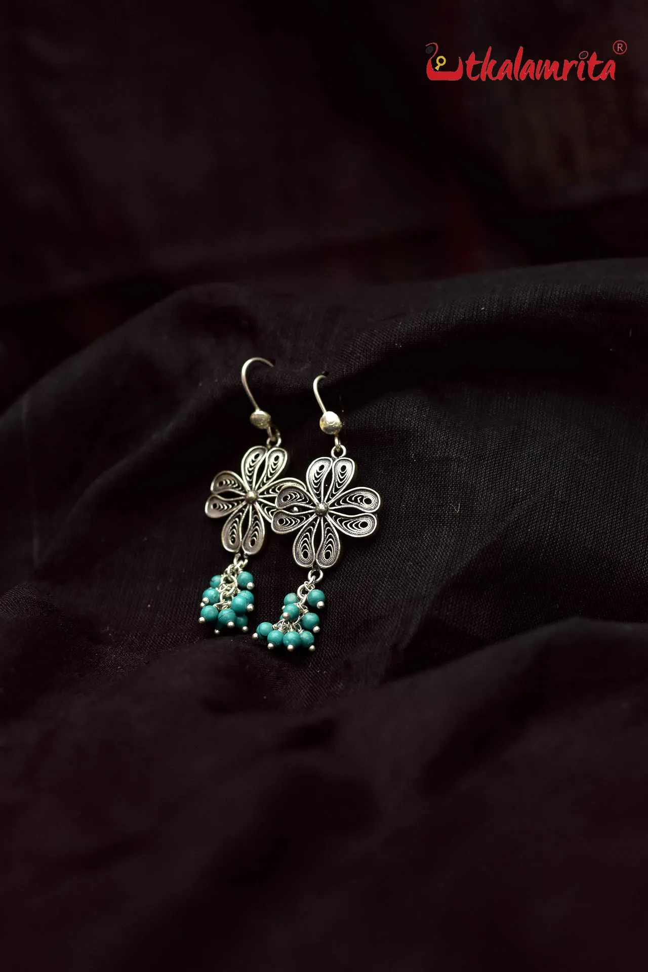 Turquoise Silver Flower (Danglers)