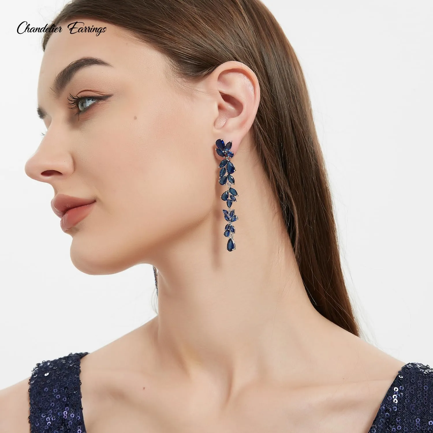 UDYLGOON Cubic Zirconia Chandelier Long Dangle Earrings for Women Bride Bridesmaid Wedding Prom Pageant Party