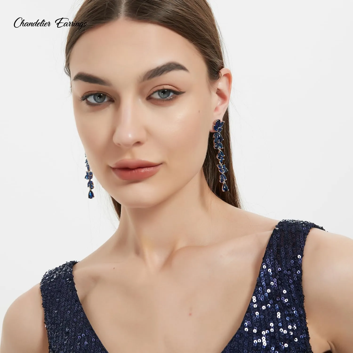 UDYLGOON Cubic Zirconia Chandelier Long Dangle Earrings for Women Bride Bridesmaid Wedding Prom Pageant Party