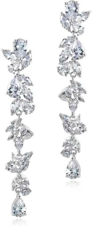 UDYLGOON Cubic Zirconia Chandelier Long Dangle Earrings for Women Bride Bridesmaid Wedding Prom Pageant Party