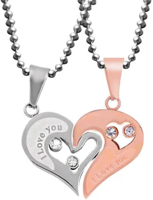 Uloveido Stainless Steel Mens Womens Couples Pendant Necklace Love Heart CZ Puzzle Matching Fashion Jewelry Gifts (9 clolors to Choose) SN102