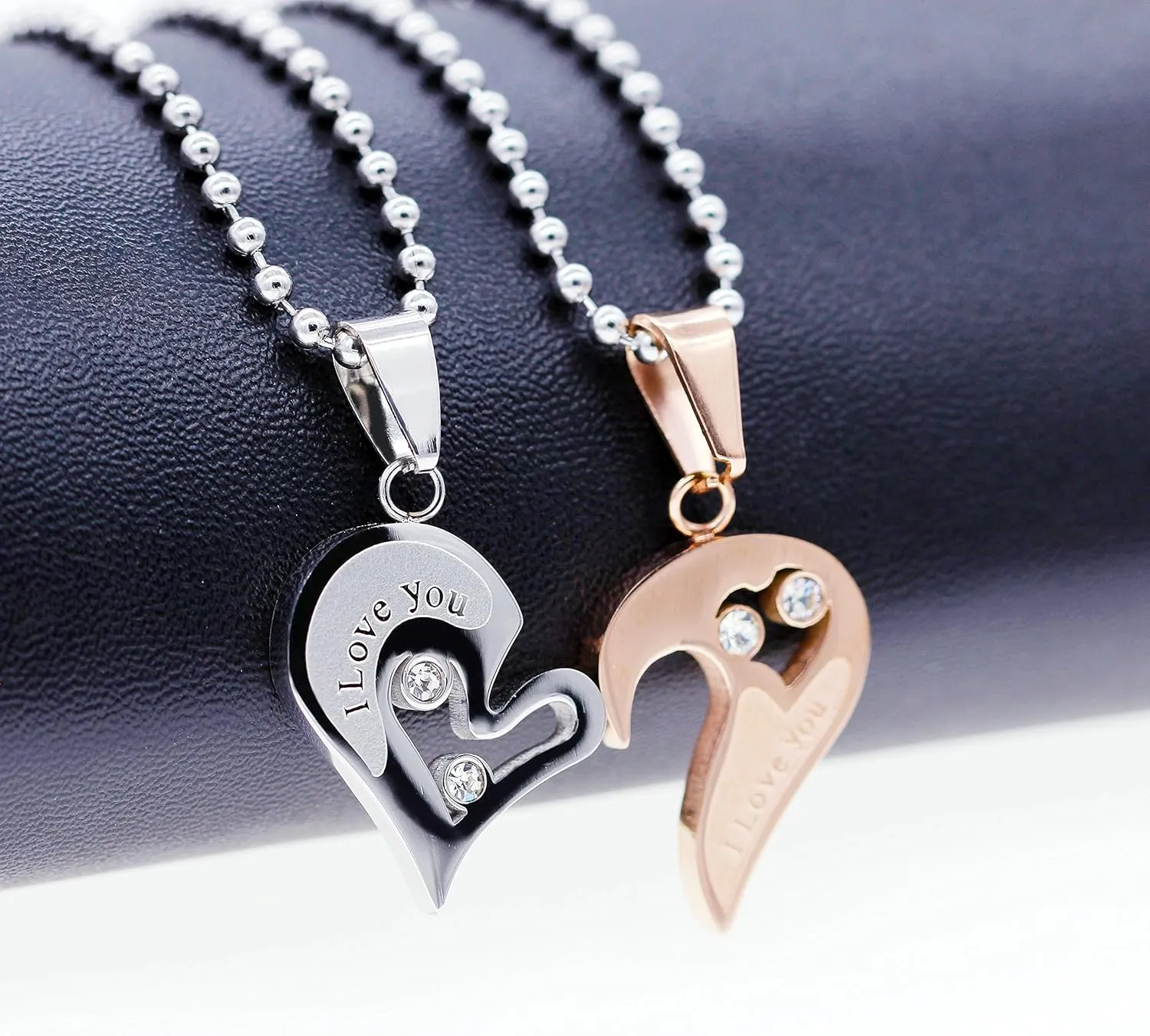 Uloveido Stainless Steel Mens Womens Couples Pendant Necklace Love Heart CZ Puzzle Matching Fashion Jewelry Gifts (9 clolors to Choose) SN102