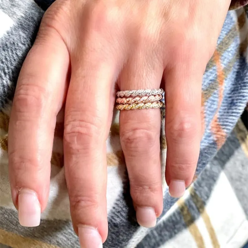 Vintage Knuckle Set of 3 Ring Gold Rings for Women, 14K Gold/Silver/Rose Gold Set Ring Diamond Finger Rings Twisted Chain Ring Stackable Band Rings Dainty Cubic Zirconia Sparkling Delicate Ring9