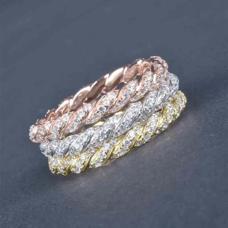 Vintage Knuckle Set of 3 Ring Gold Rings for Women, 14K Gold/Silver/Rose Gold Set Ring Diamond Finger Rings Twisted Chain Ring Stackable Band Rings Dainty Cubic Zirconia Sparkling Delicate Ring9