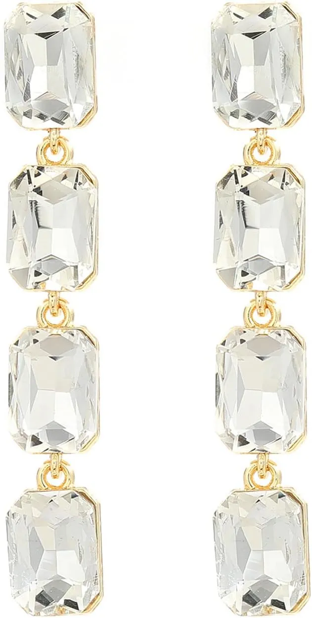 Vintage Rhinestone Geometry Dangle Earrings for Women Crystal Statement Drop Earrings Rectangle Dangling Earrings Wedding Jewelry Gifts