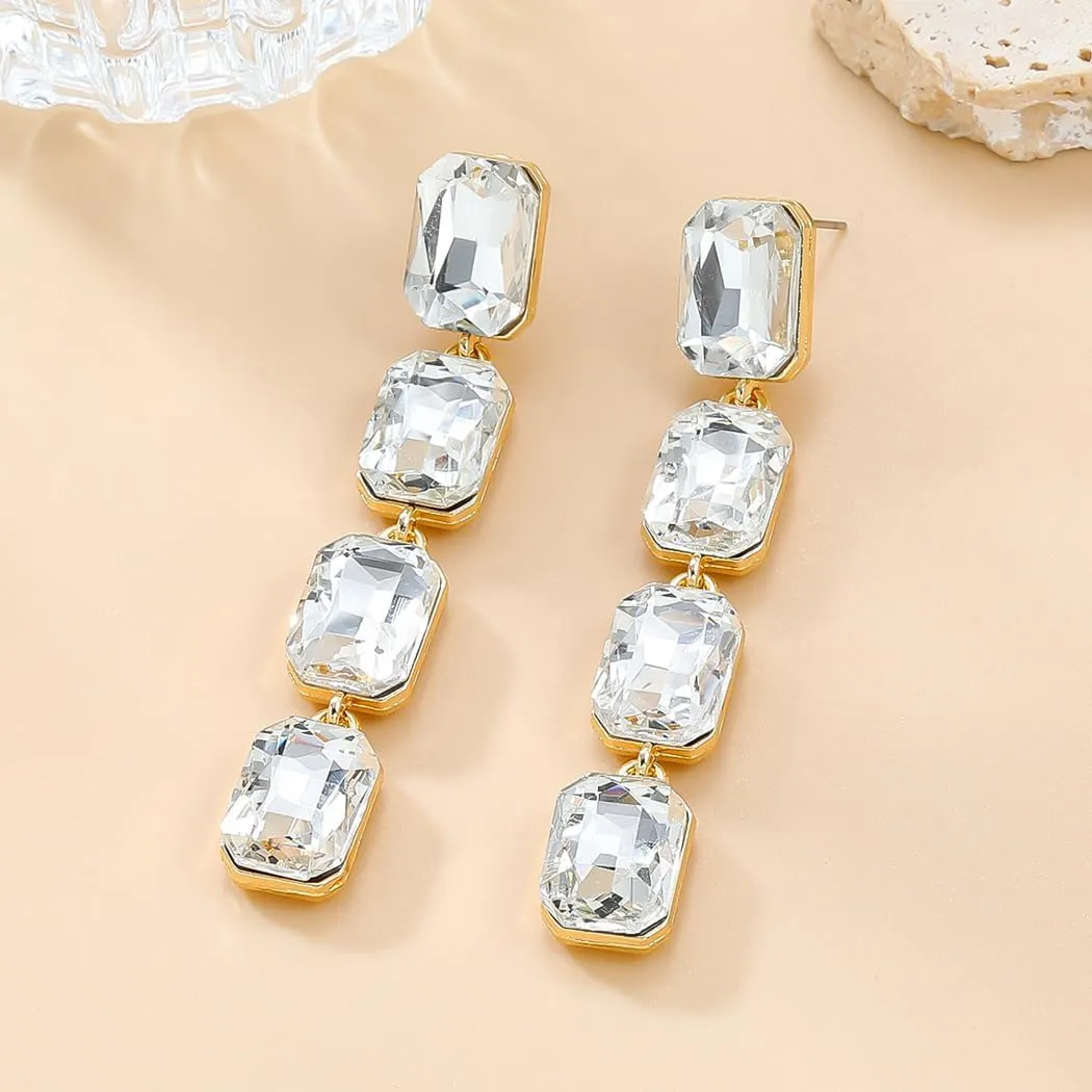 Vintage Rhinestone Geometry Dangle Earrings for Women Crystal Statement Drop Earrings Rectangle Dangling Earrings Wedding Jewelry Gifts