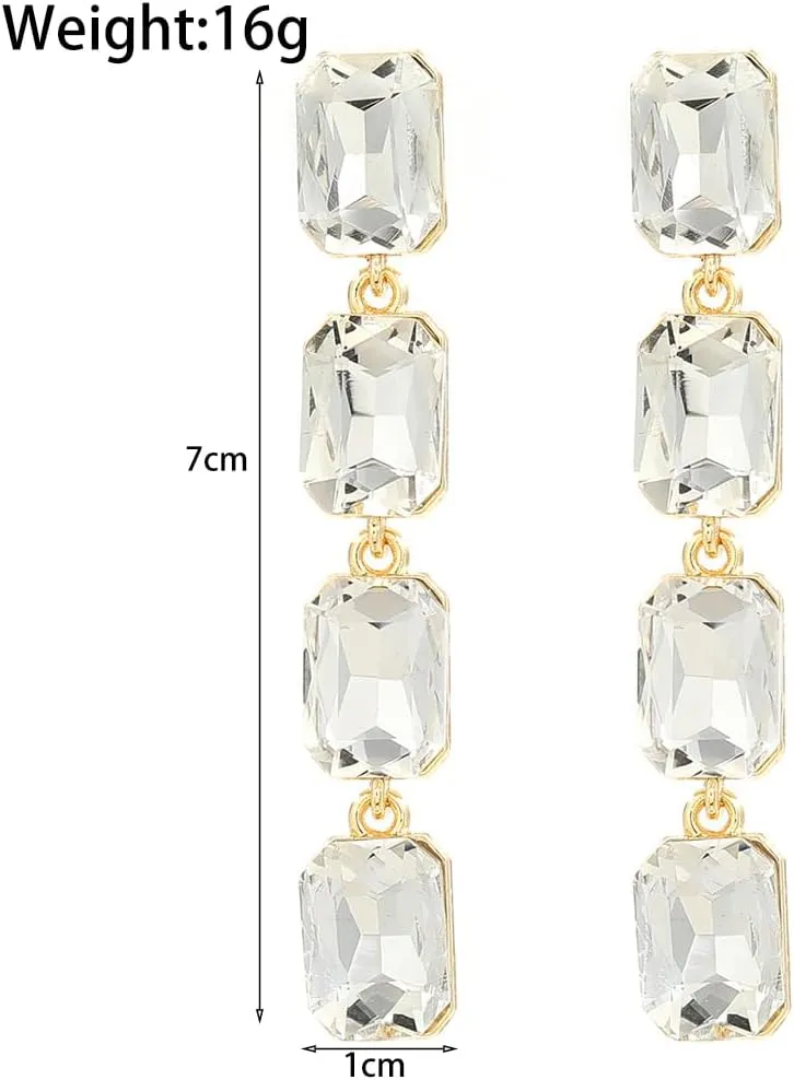 Vintage Rhinestone Geometry Dangle Earrings for Women Crystal Statement Drop Earrings Rectangle Dangling Earrings Wedding Jewelry Gifts