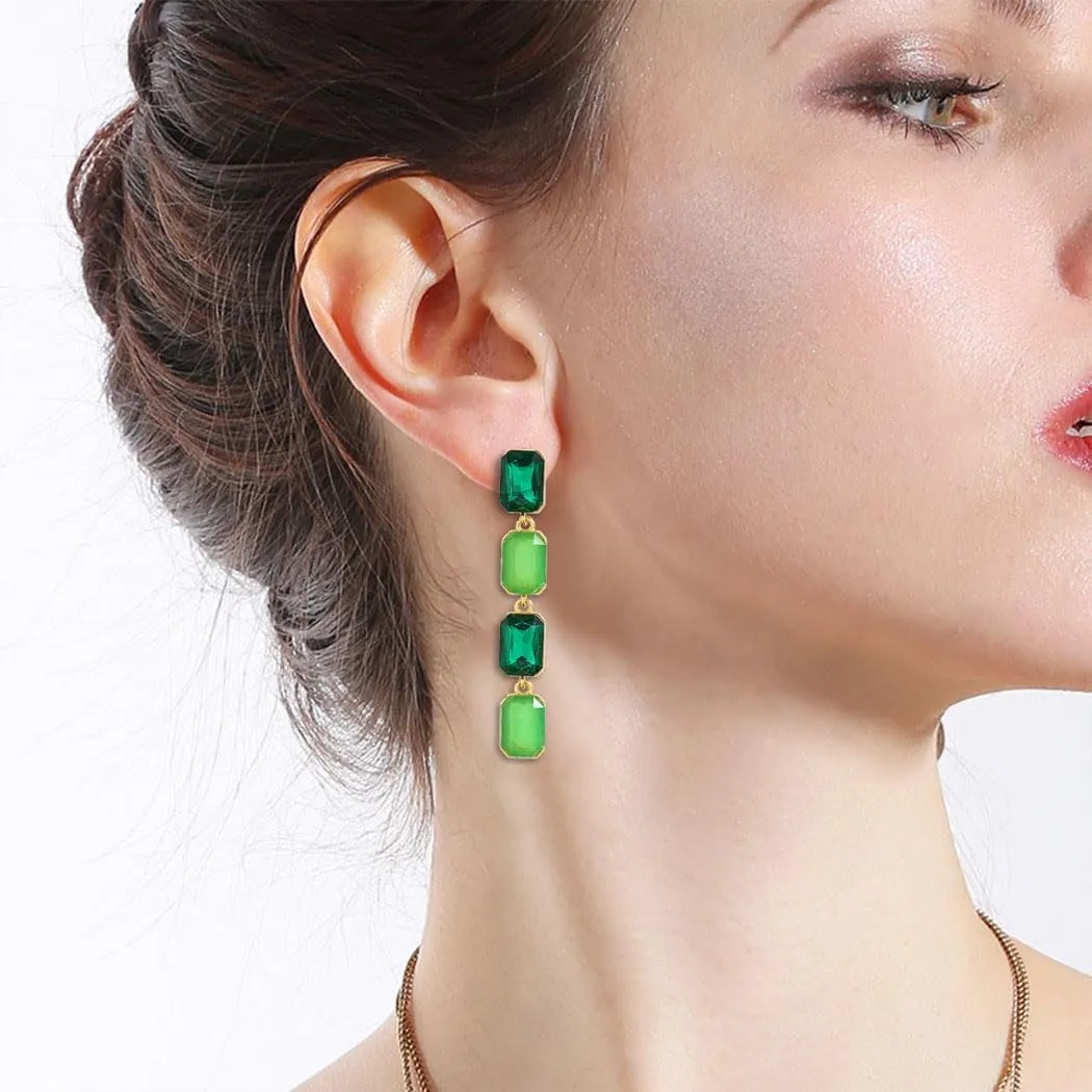 Vintage Rhinestone Geometry Dangle Earrings for Women Crystal Statement Drop Earrings Rectangle Dangling Earrings Wedding Jewelry Gifts