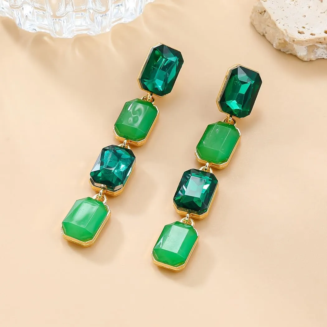 Vintage Rhinestone Geometry Dangle Earrings for Women Crystal Statement Drop Earrings Rectangle Dangling Earrings Wedding Jewelry Gifts