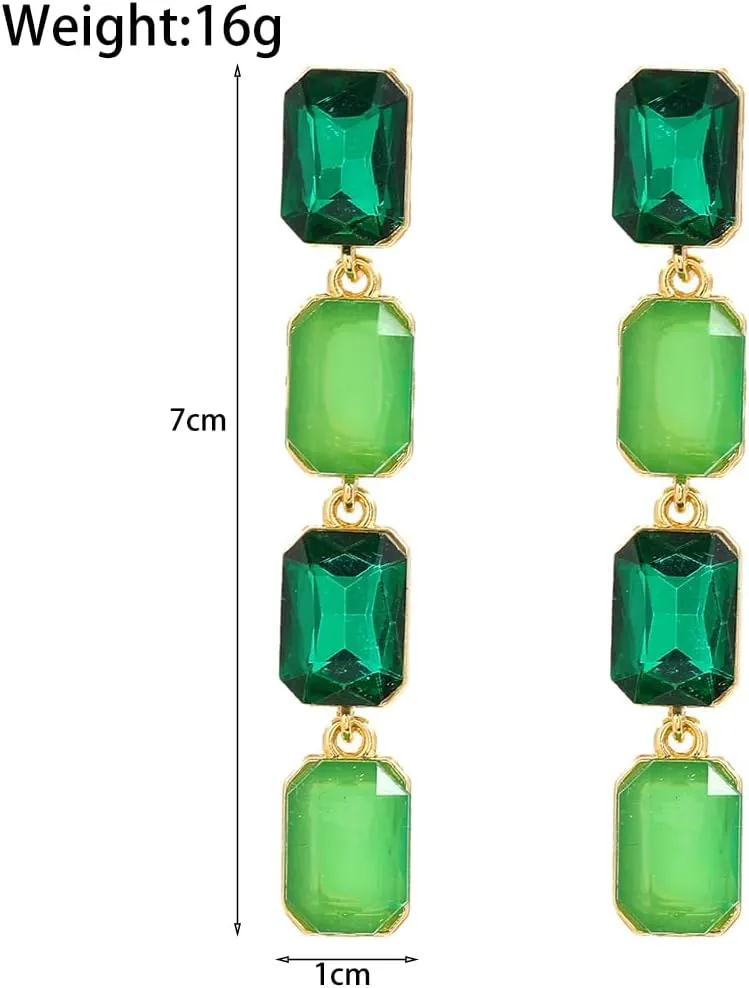 Vintage Rhinestone Geometry Dangle Earrings for Women Crystal Statement Drop Earrings Rectangle Dangling Earrings Wedding Jewelry Gifts