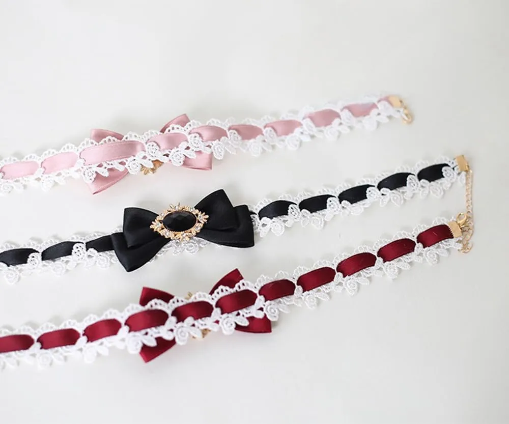 Vintage Ribbon Bow Collar Necklace Lace Bow Necklace Lace Bow Choker Lolita Necklace Choker for Wedding Party Daily