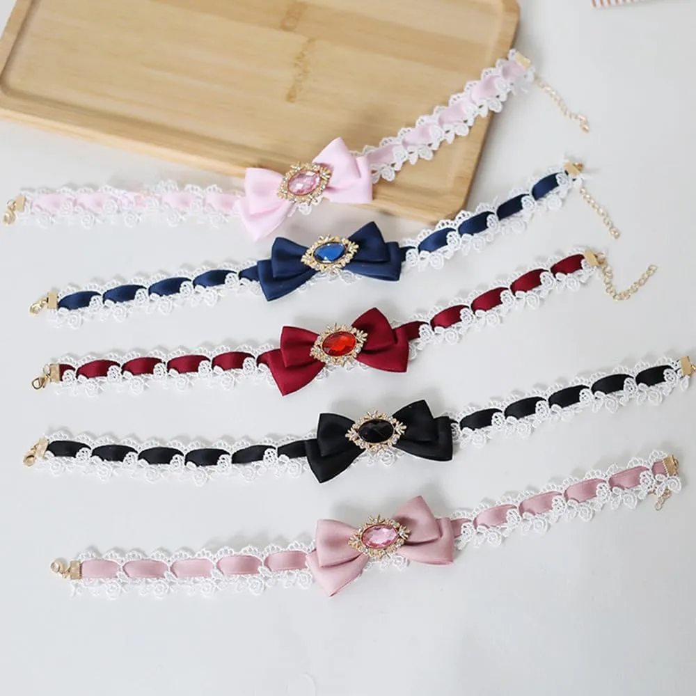 Vintage Ribbon Bow Collar Necklace Lace Bow Necklace Lace Bow Choker Lolita Necklace Choker for Wedding Party Daily