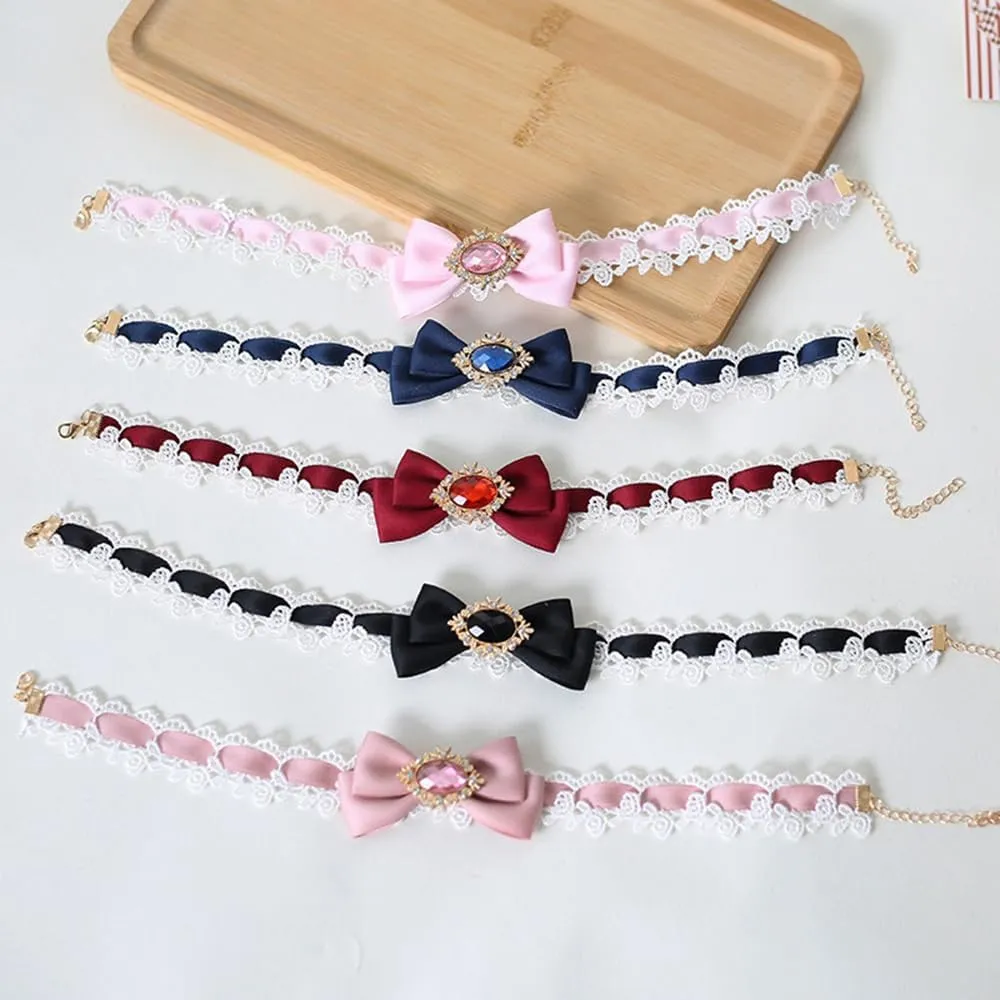 Vintage Ribbon Bow Collar Necklace Lace Bow Necklace Lace Bow Choker Lolita Necklace Choker for Wedding Party Daily
