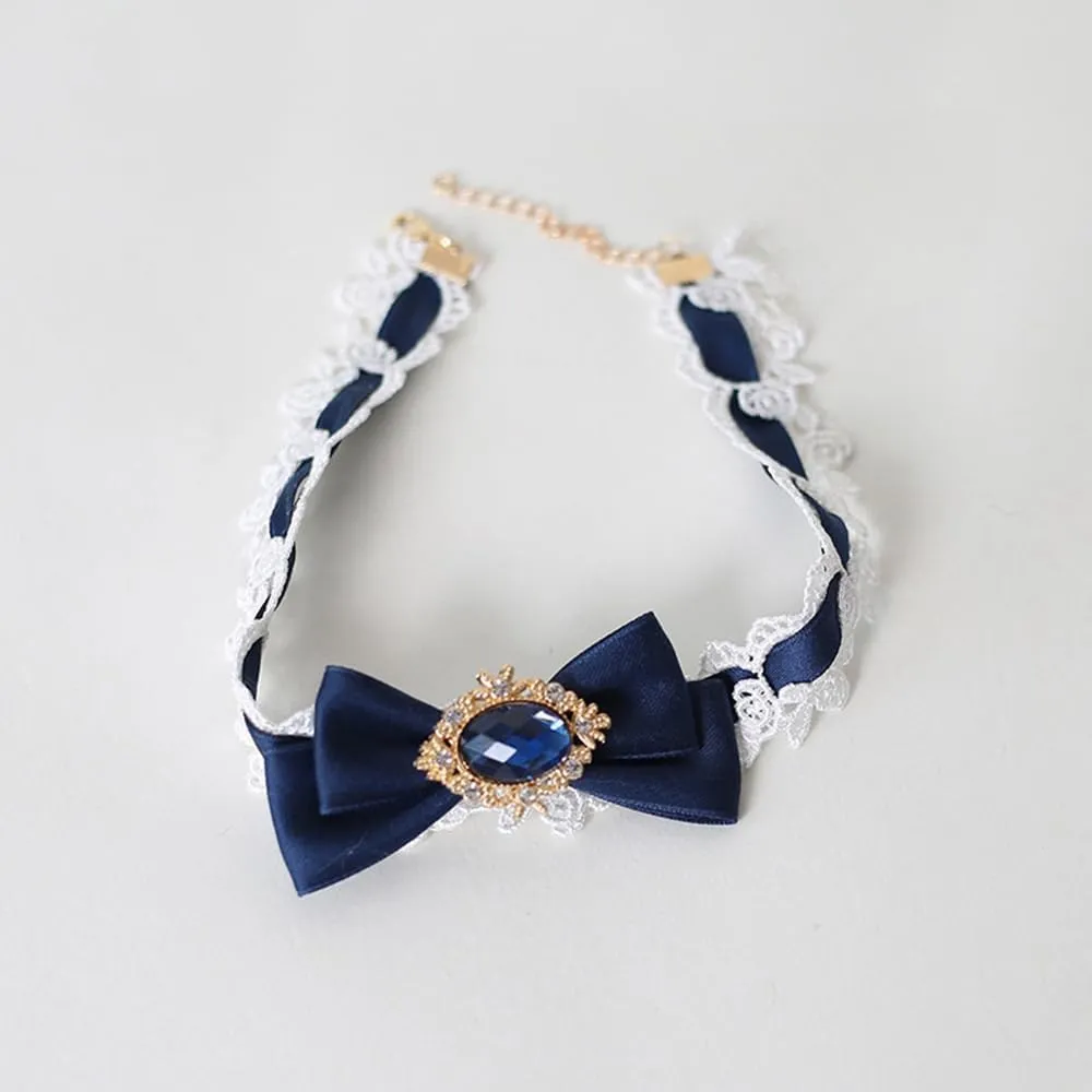 Vintage Ribbon Bow Collar Necklace Lace Bow Necklace Lace Bow Choker Lolita Necklace Choker for Wedding Party Daily