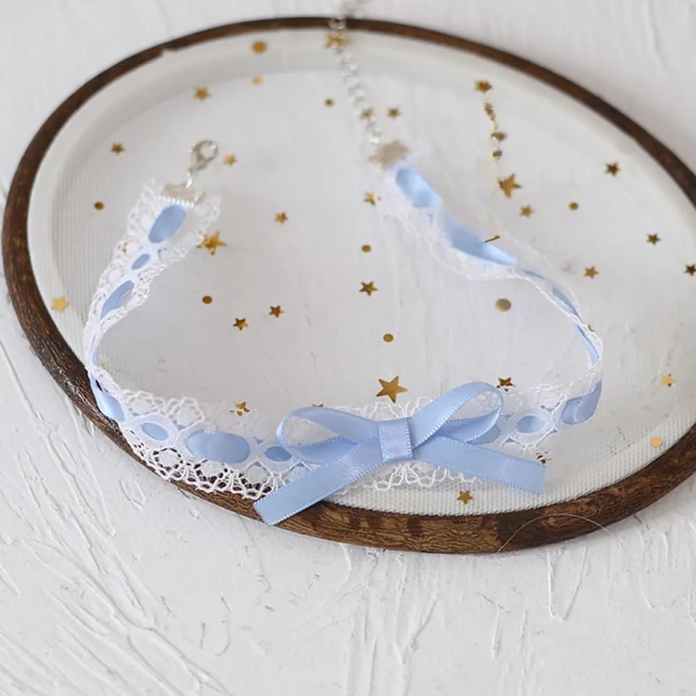 Vintage Ribbon Bow Collar Necklace Lace Bow Necklace Lace Bow Choker Lolita Necklace Choker for Women