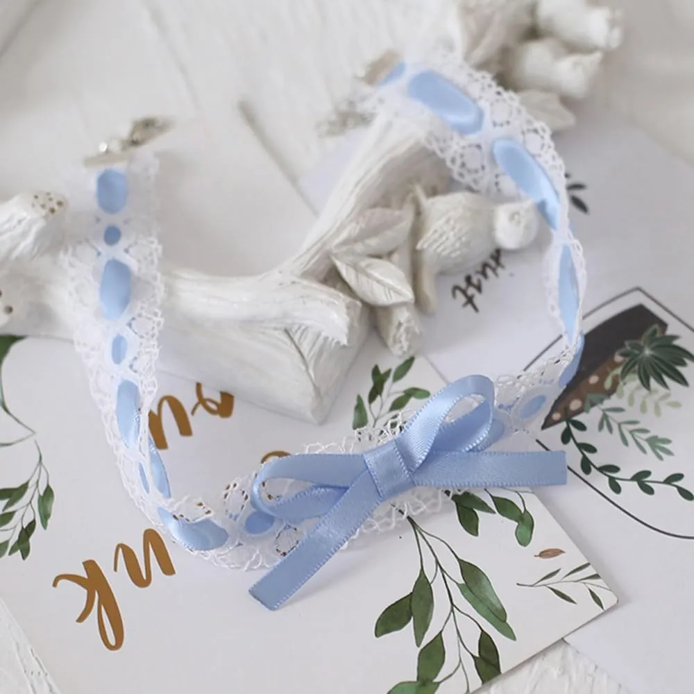 Vintage Ribbon Bow Collar Necklace Lace Bow Necklace Lace Bow Choker Lolita Necklace Choker for Women