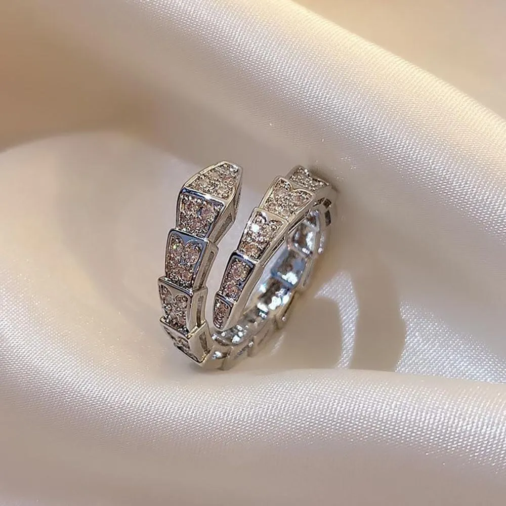 Vintage Snake Rings for Women Cubic Zirconia Spinel Diamond Open Adjustable Silver Plated Promise Statement Rings for Lady Women Birthday Anniversary Party Gold Plated