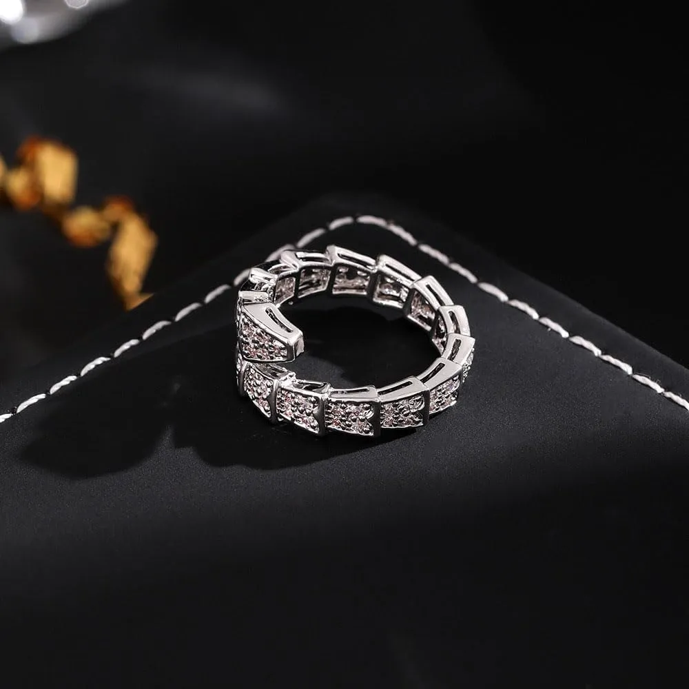 Vintage Snake Rings for Women Cubic Zirconia Spinel Diamond Open Adjustable Silver Plated Promise Statement Rings for Lady Women Birthday Anniversary Party Gold Plated