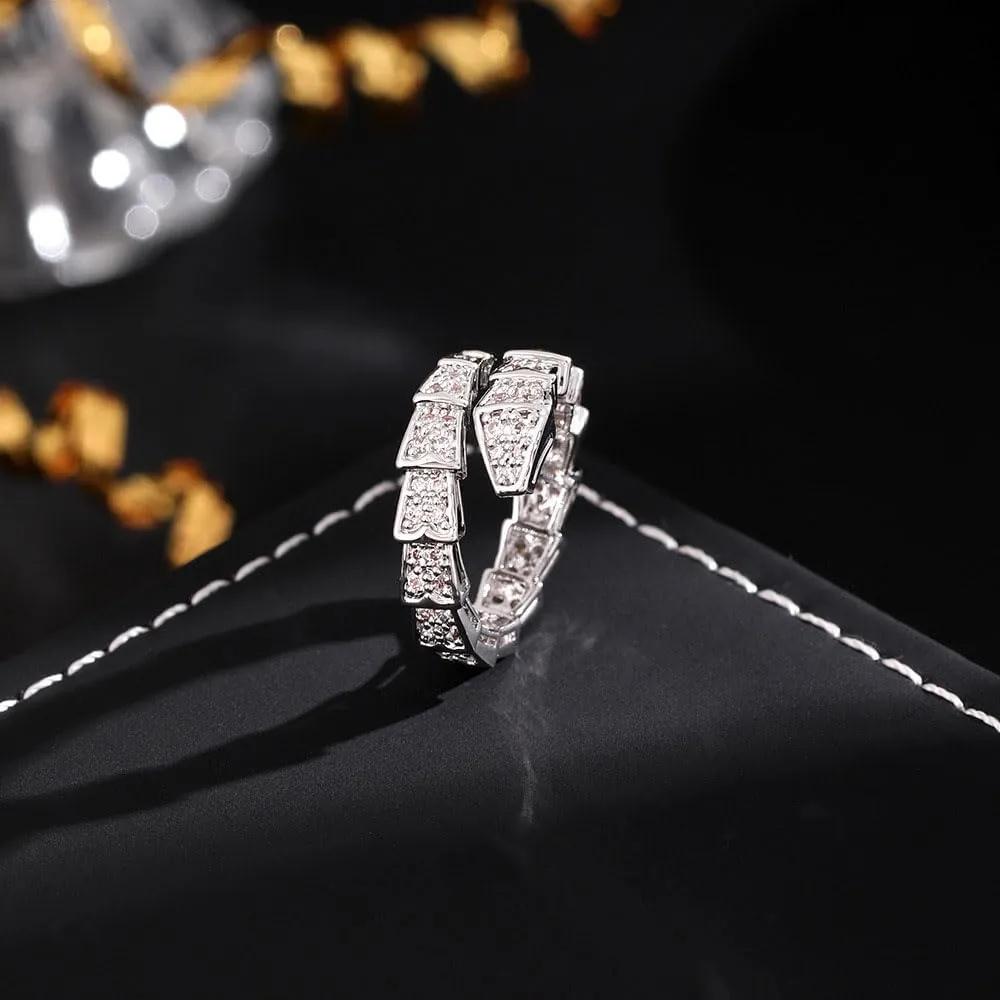 Vintage Snake Rings for Women Cubic Zirconia Spinel Diamond Open Adjustable Silver Plated Promise Statement Rings for Lady Women Birthday Anniversary Party Gold Plated