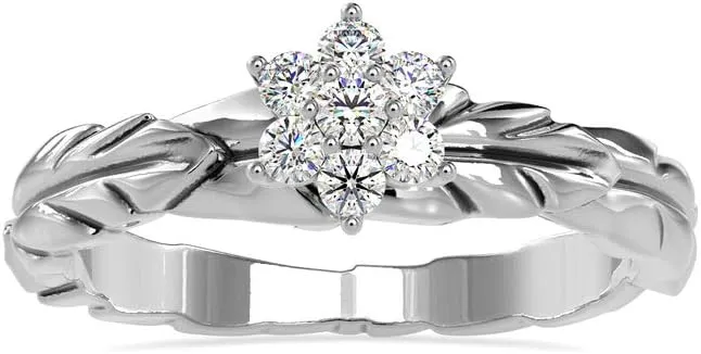VVS Certified Leaf Shape Ring in 18K White/Yellow/Rose Gold with 7 Round Natural Diamonds Wedding Band Ring for Men/Women | Bridal Ring for Her | Couple Promise Ring for Women (0.18 Ct, IJ-SI)