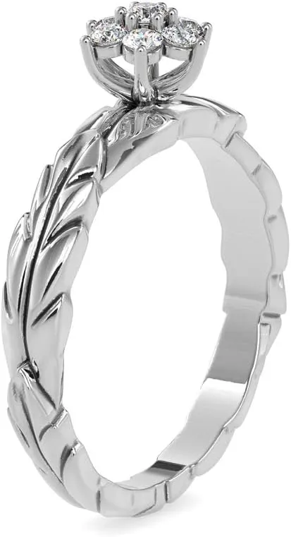 VVS Certified Leaf Shape Ring in 18K White/Yellow/Rose Gold with 7 Round Natural Diamonds Wedding Band Ring for Men/Women | Bridal Ring for Her | Couple Promise Ring for Women (0.18 Ct, IJ-SI)