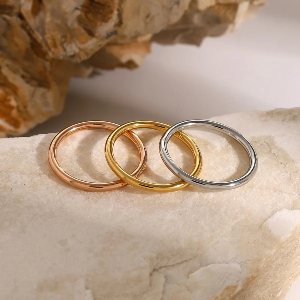 Waterproof Non Tarnish Stackable Rings for Women - Silver Gold Rose Gold Multi Ring Interlocked 3 Ring Set - Water Resistant Never Fades Stacking Rings Band for Women