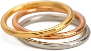 Waterproof Non Tarnish Stackable Rings for Women - Silver Gold Rose Gold Multi Ring Interlocked 3 Ring Set - Water Resistant Never Fades Stacking Rings Band for Women