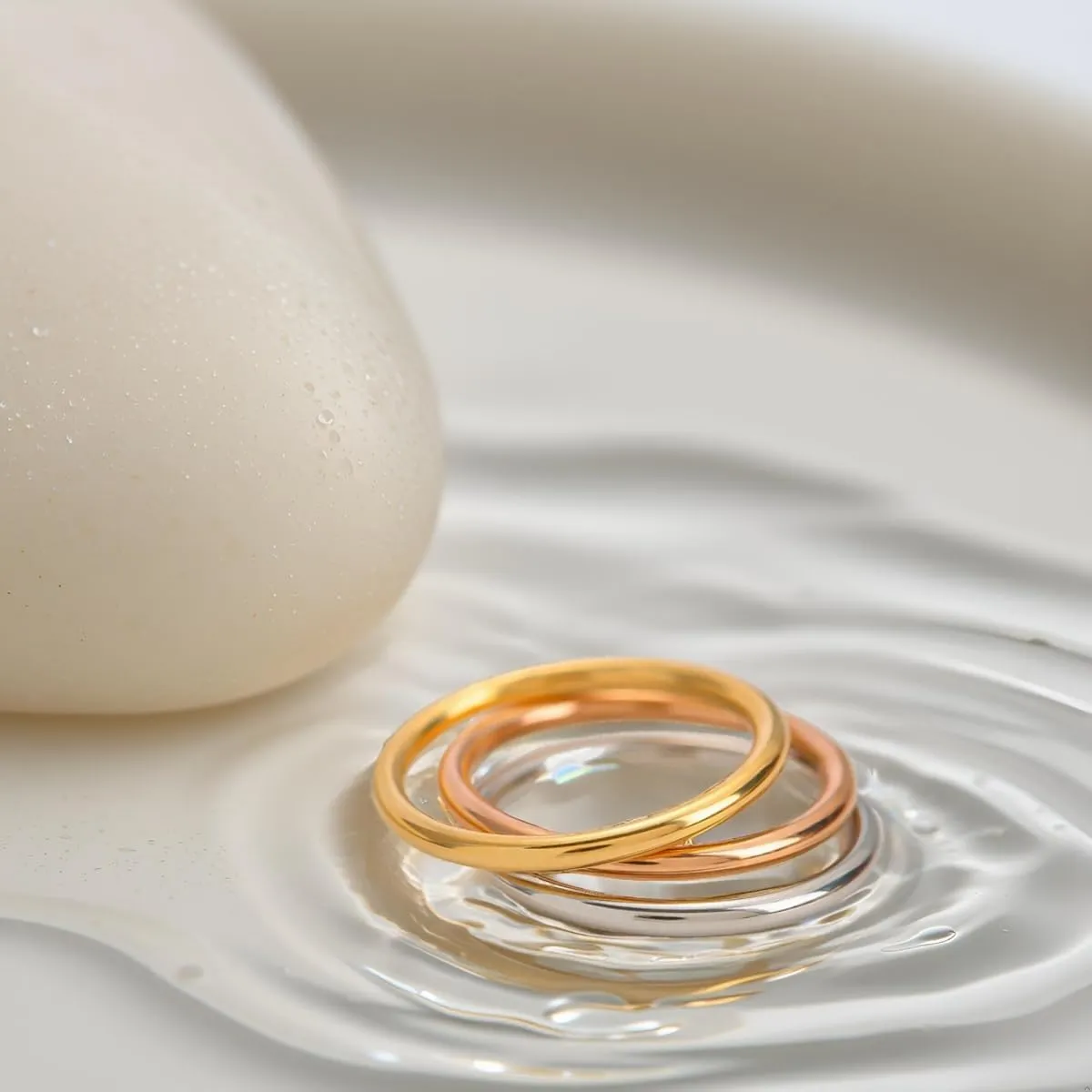 Waterproof Non Tarnish Stackable Rings for Women - Silver Gold Rose Gold Multi Ring Interlocked 3 Ring Set - Water Resistant Never Fades Stacking Rings Band for Women