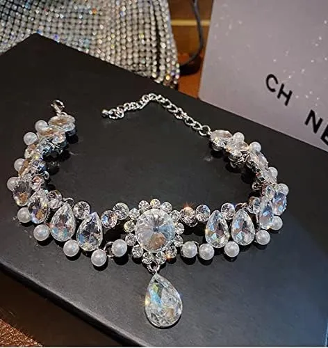 Wide Fake Diamond Choker Crystal light necklace choker temperament neck accessories Chocker clavicle chain women