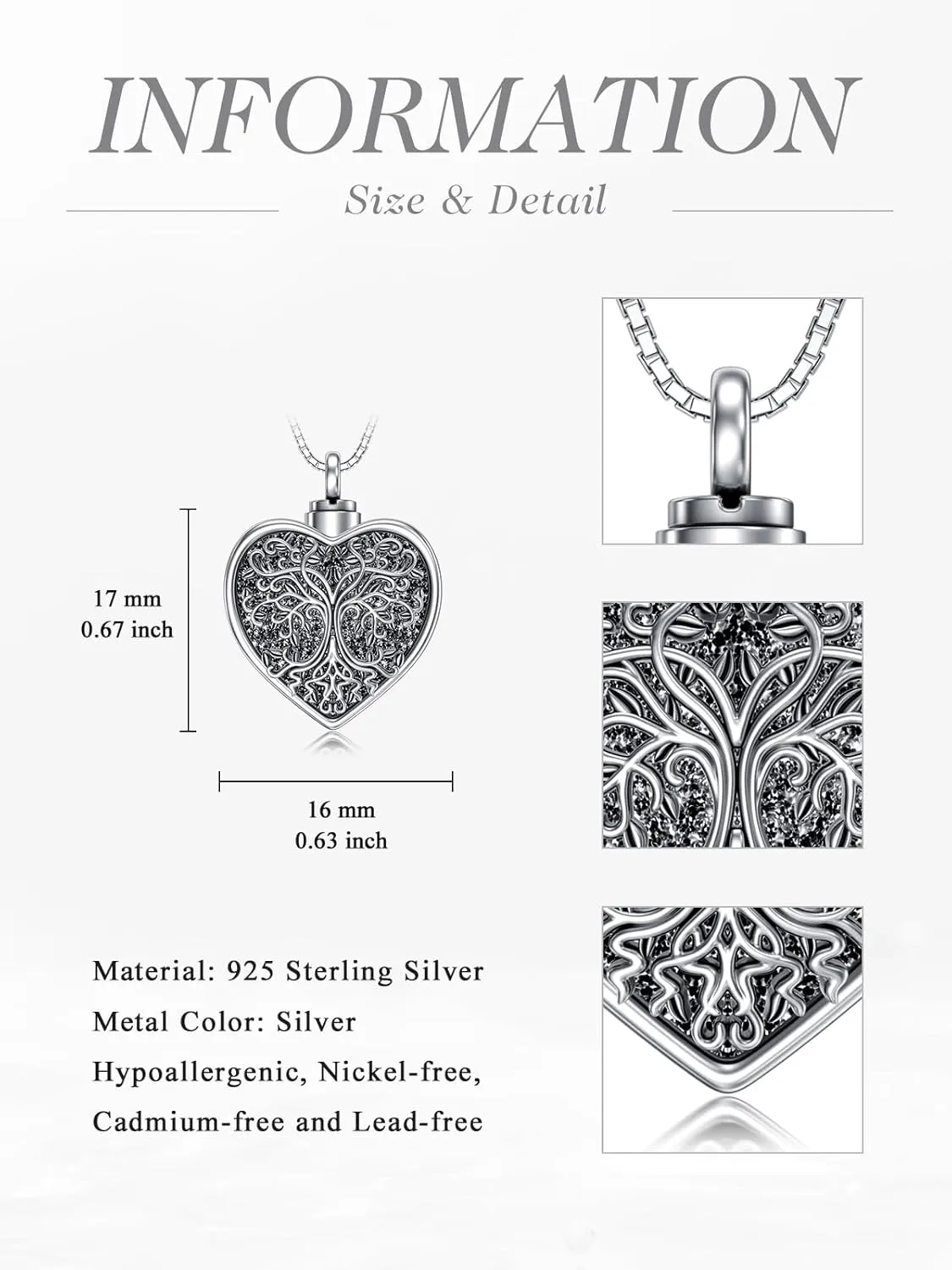 WINNICACA Urn Necklace for Ashes Tree of Life Cremation Jewelry for Ashes Sterling Silver Urn Pendants for Women Holds Ash with Funnel Filler Kit Memorial Gifts of Lost Love One
