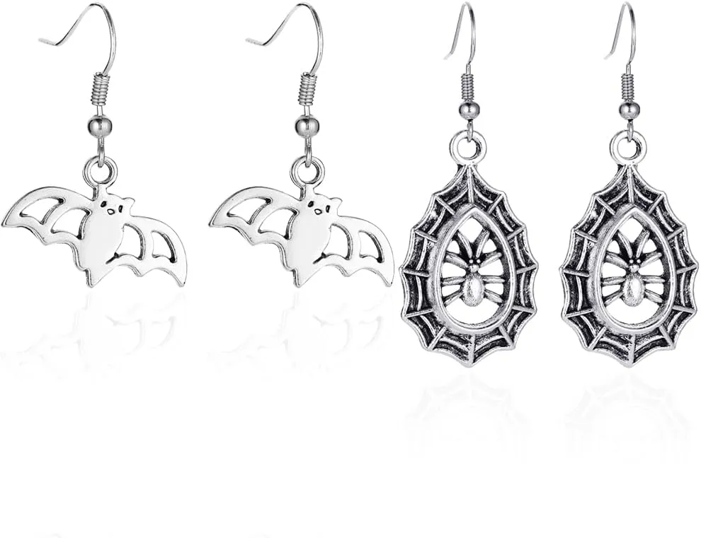 Witch Cat Bat Earrings for Women Female Halloween Earrings for Womens Adults Spider Web Earrings for Women Drop Dangle Earrings