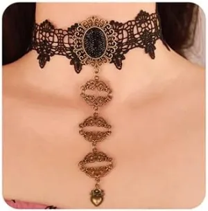 Wiwpar Punk Black Womens Chokers Necklace Gothic Collar Lace Long Pendent Chocker Crystals Necklaces Halloween Christmas Accessories for Women (Style1)