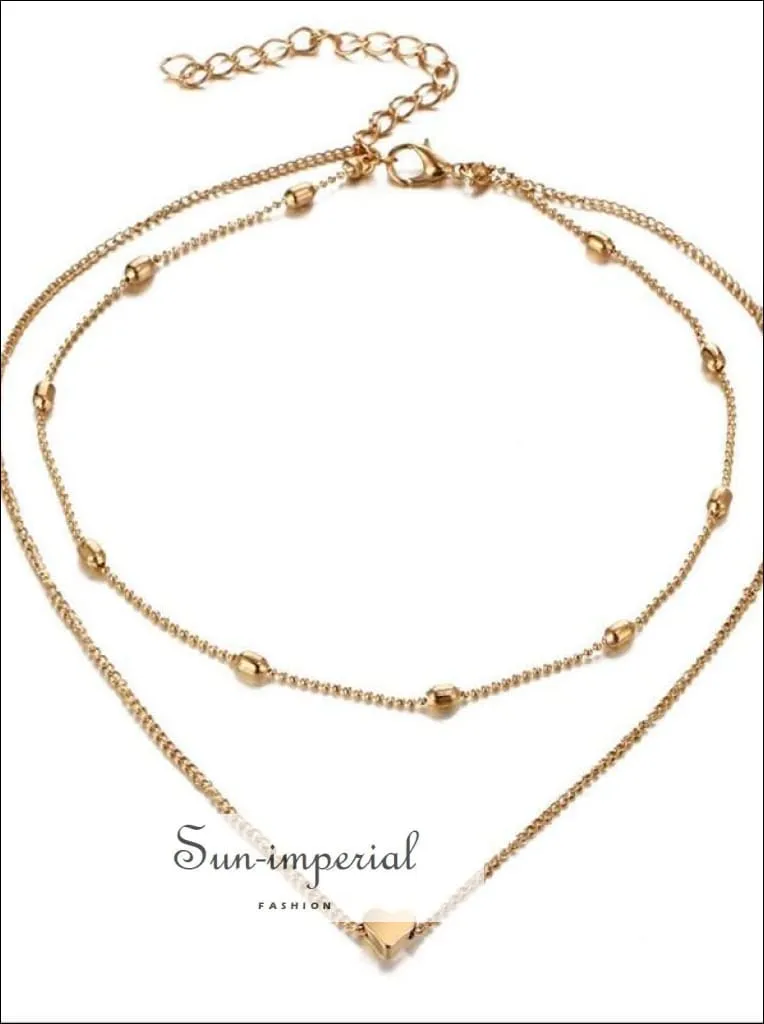 Women Double Horn Pendant Heart Necklace Gold Dot Necklace