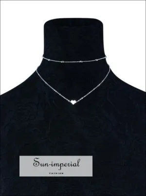 Women Double Horn Pendant Heart Necklace Gold Dot Necklace