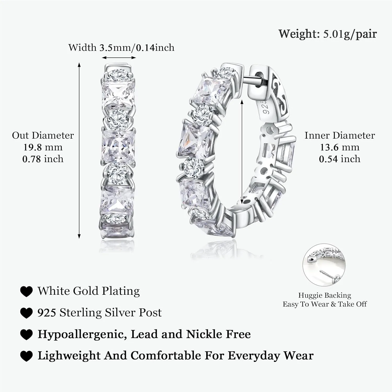 Women's Small Huggie Hoop Earrings - 925 Sterling Silver Chunky Hoops with Ruby, Sapphire, Emerald, Amethyst Gemstones