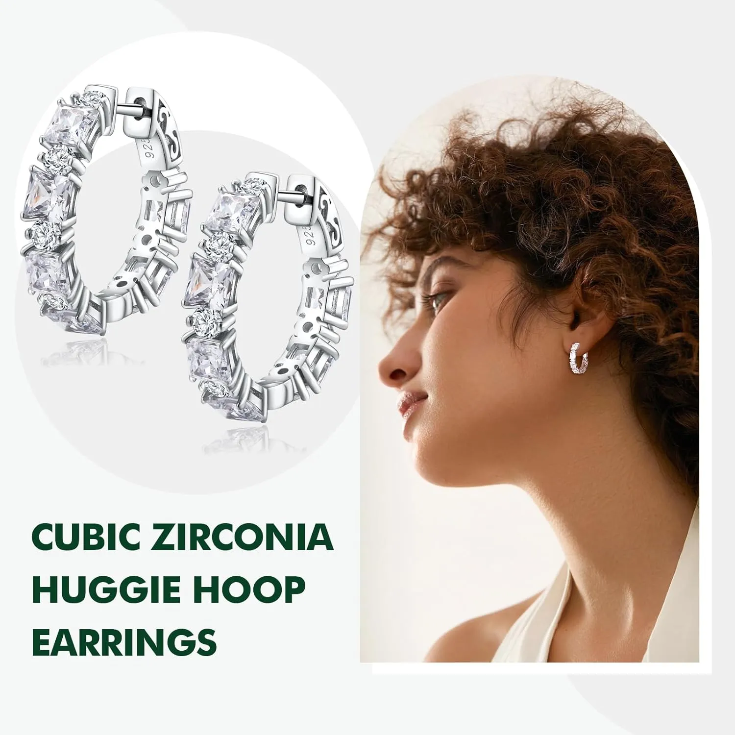 Women's Small Huggie Hoop Earrings - 925 Sterling Silver Chunky Hoops with Ruby, Sapphire, Emerald, Amethyst Gemstones