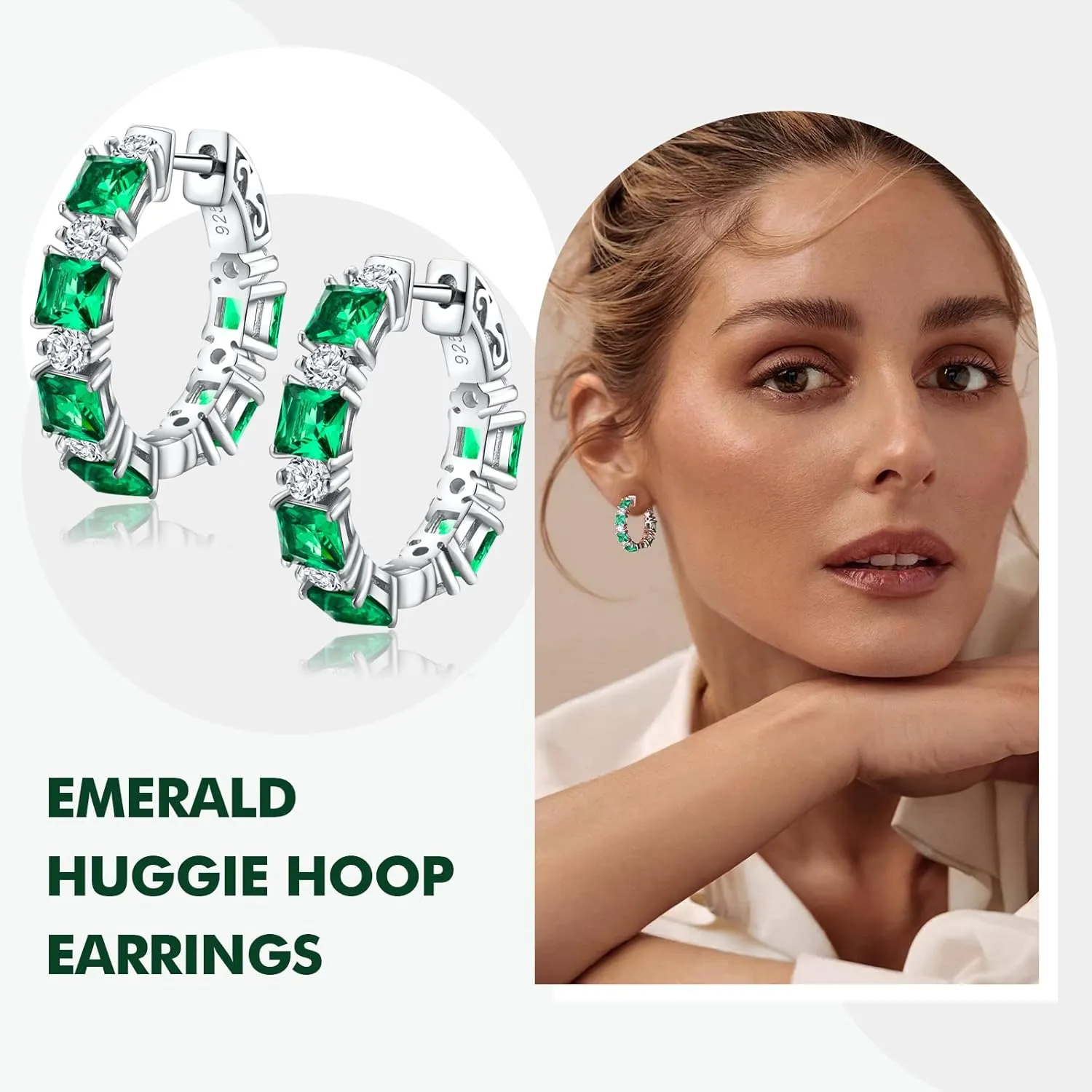 Women's Small Huggie Hoop Earrings - 925 Sterling Silver Chunky Hoops with Ruby, Sapphire, Emerald, Amethyst Gemstones