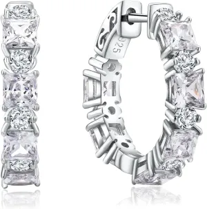 Women's Small Huggie Hoop Earrings - 925 Sterling Silver Chunky Hoops with Ruby, Sapphire, Emerald, Amethyst Gemstones