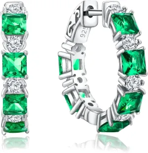 Women's Small Huggie Hoop Earrings - 925 Sterling Silver Chunky Hoops with Ruby, Sapphire, Emerald, Amethyst Gemstones