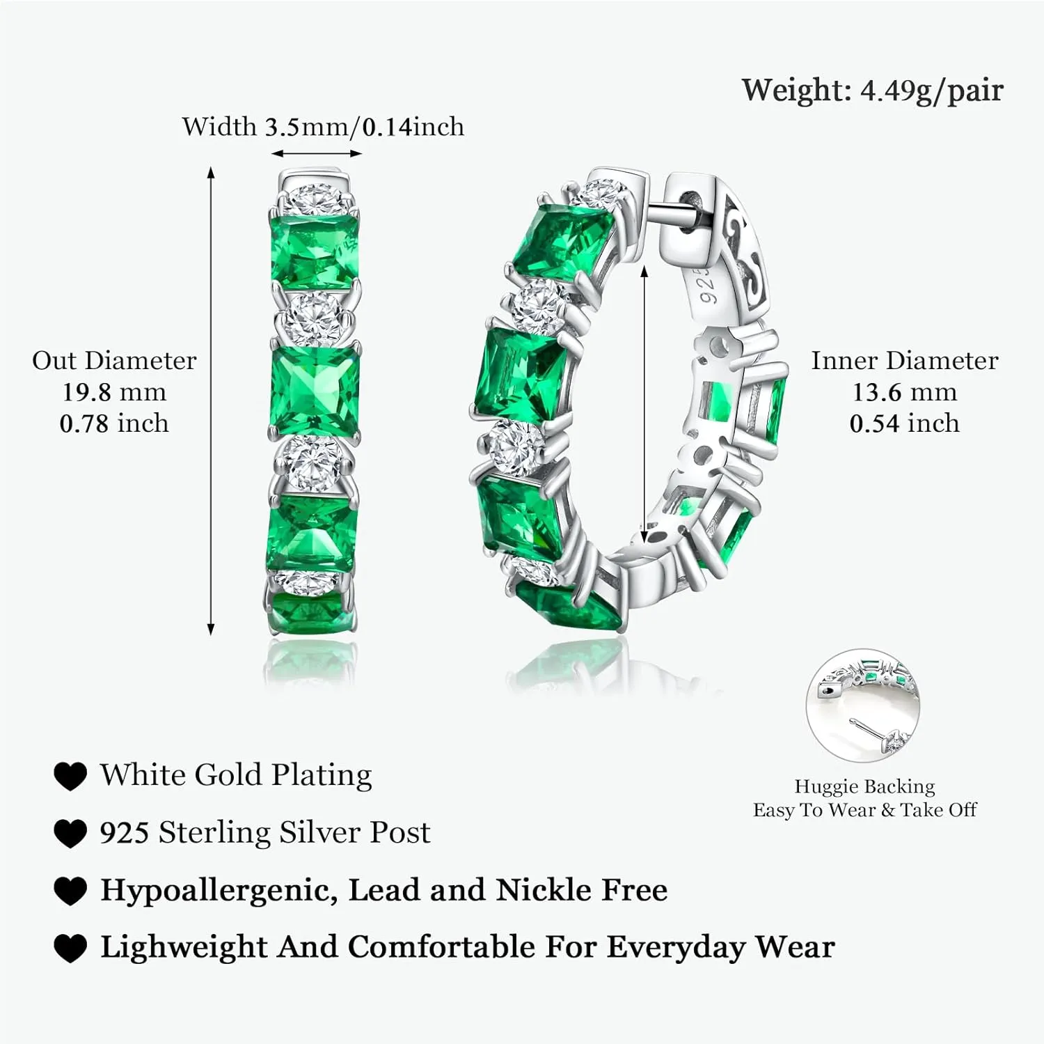 Women's Small Huggie Hoop Earrings - 925 Sterling Silver Chunky Hoops with Ruby, Sapphire, Emerald, Amethyst Gemstones