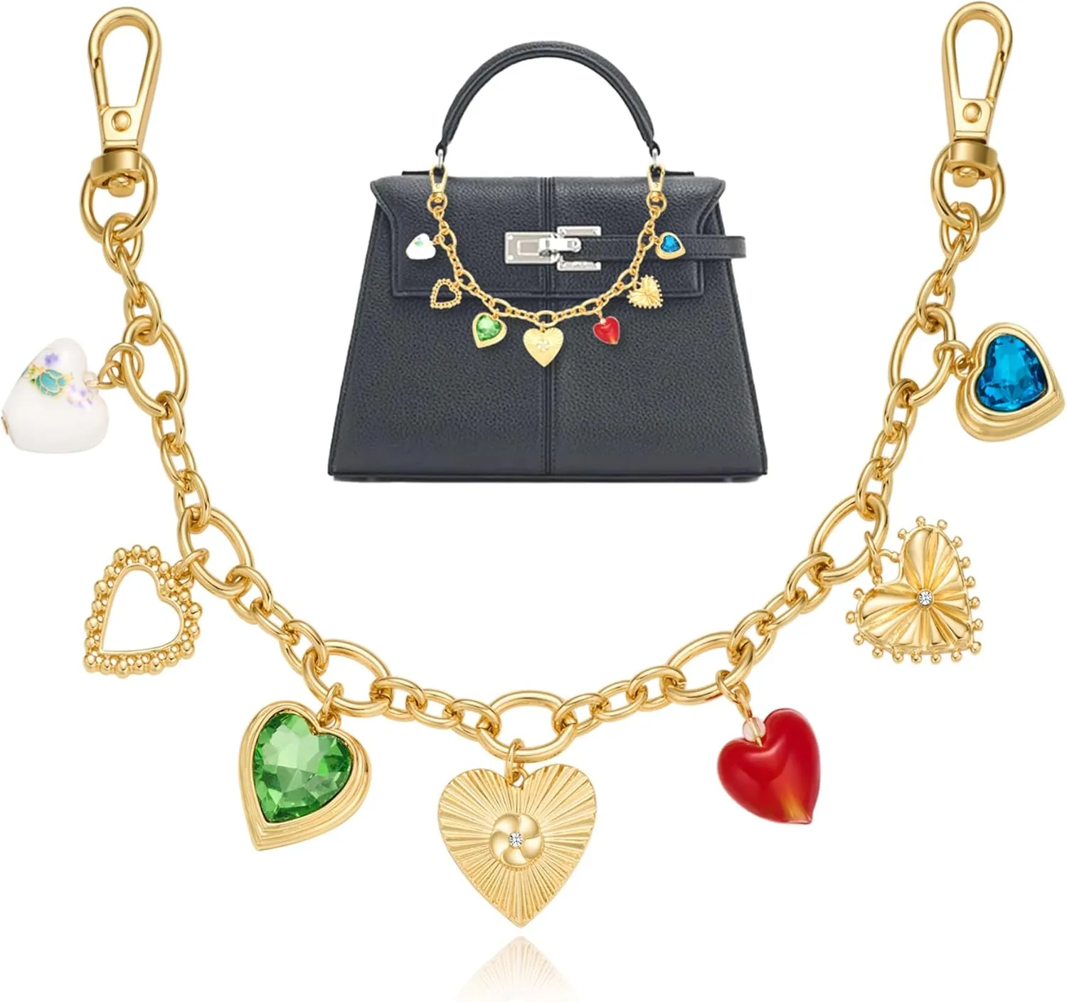 WOWORAMA Fruit Bag Charm Chain for Women Cherry Heart Keychain Bag Extender Chain Fruit Cherry Purse Charm Handle Chains