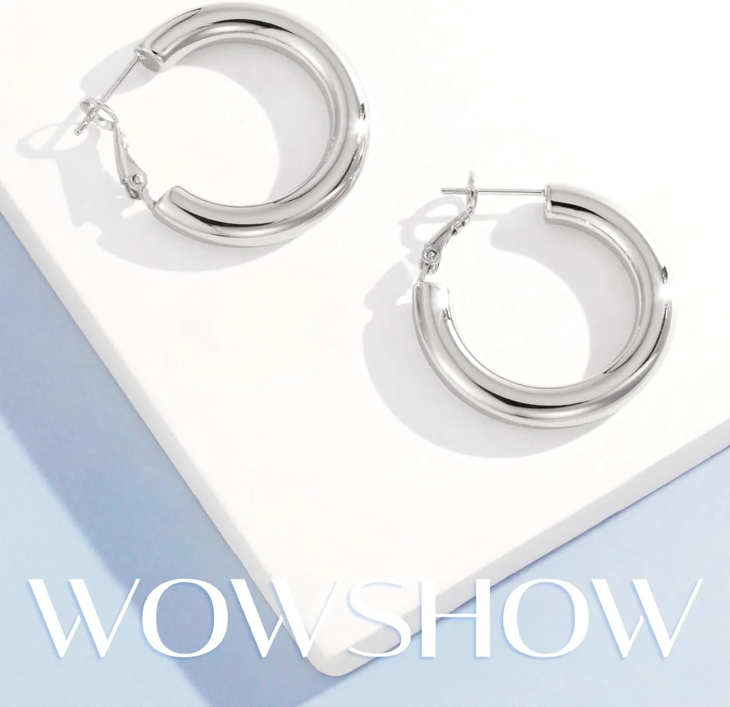 wowshow Gold Hoop Earrings for Women Chunky Hoops 14K Gold Plated Thick Hollow Tube Lightweight Earrings for Mother's Day Birthday Gifts 20/25/30/40/50MM