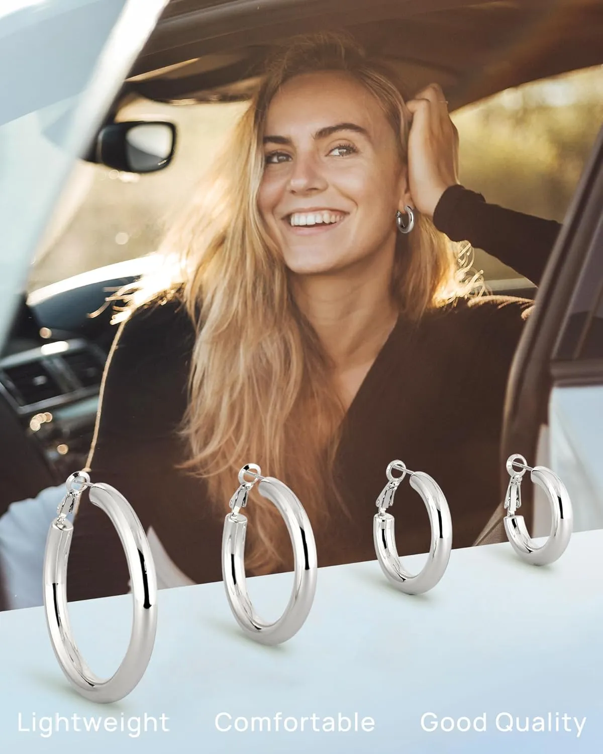 wowshow Gold Hoop Earrings for Women Chunky Hoops 14K Gold Plated Thick Hollow Tube Lightweight Earrings for Mother's Day Birthday Gifts 20/25/30/40/50MM