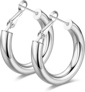 wowshow Gold Hoop Earrings for Women Chunky Hoops 14K Gold Plated Thick Hollow Tube Lightweight Earrings for Mother's Day Birthday Gifts 20/25/30/40/50MM