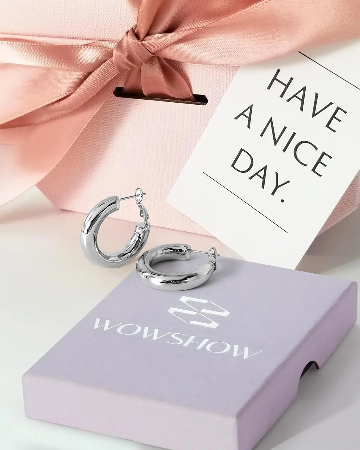 wowshow Gold Hoop Earrings for Women Chunky Hoops 14K Gold Plated Thick Hollow Tube Lightweight Earrings for Mother's Day Birthday Gifts 20/25/30/40/50MM