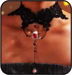 Yalice Black Lace Choker Gothic Rhinestone Pendant Y Necklace Victorian Crystal Collar Chokers Vintage Costume Halloween Jewelry for Women