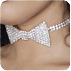 YERTTER Vintage Silver Full Rhinestone Chain Bowknot Choker Cute Collar Choker Necklace Adjustable Chain for Party Music Club Women (Silver 5)