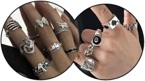 YOOESTORES82 Vintage Silver Mens Rings Fashion Rings,Cool Gothic Ring Set Chunky Stackable Joint Knuckle Rings Retro Skull Snake Rings