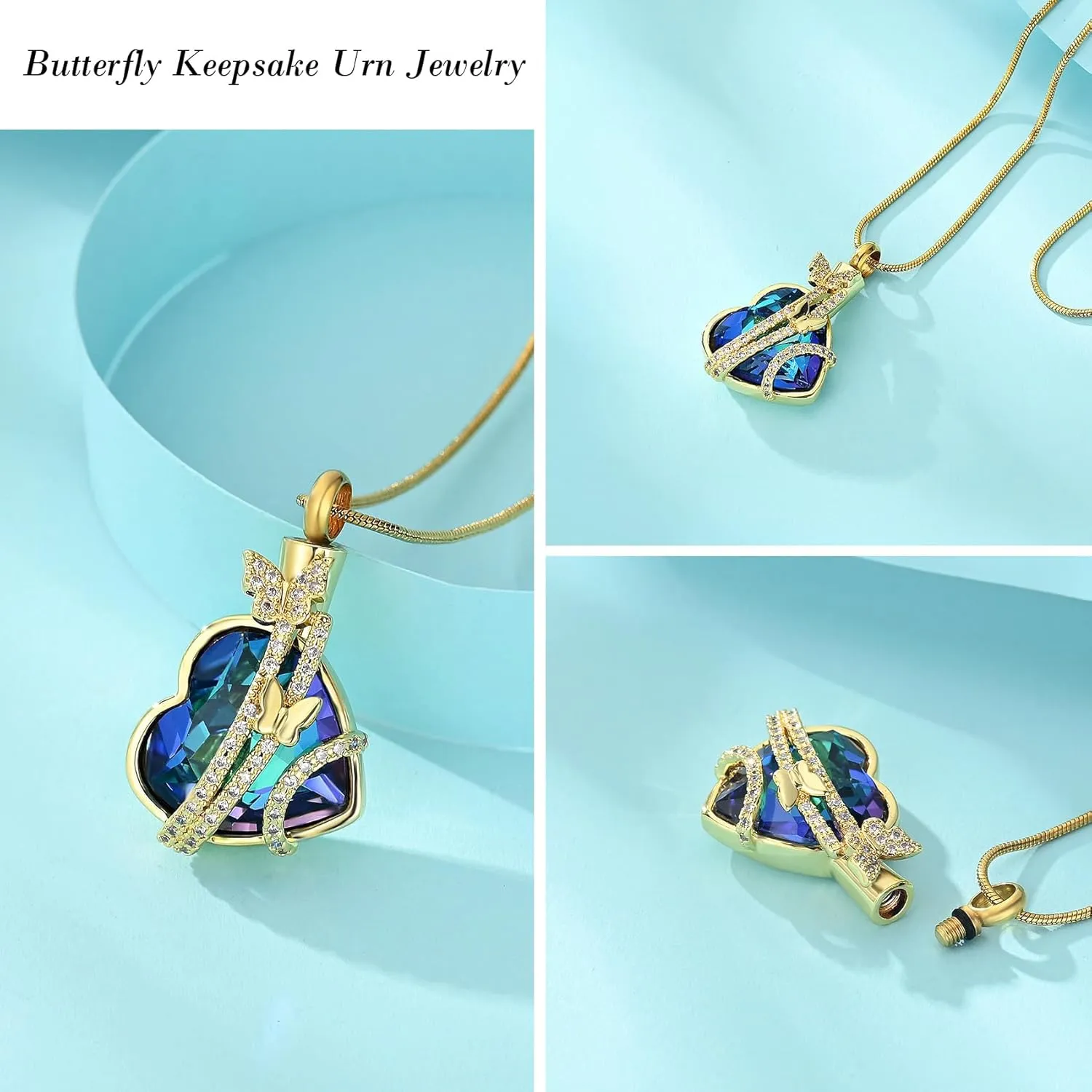 zeqingjw Cremation Jewelry Urn Necklace for Ashes Pendants Butterfly with Flower Memorial Funeral Keepsake Jewelry for Ashes